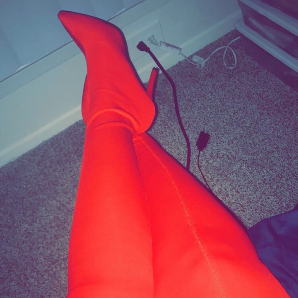 EVERYTHING MUST GO Red Thigh High Boots
